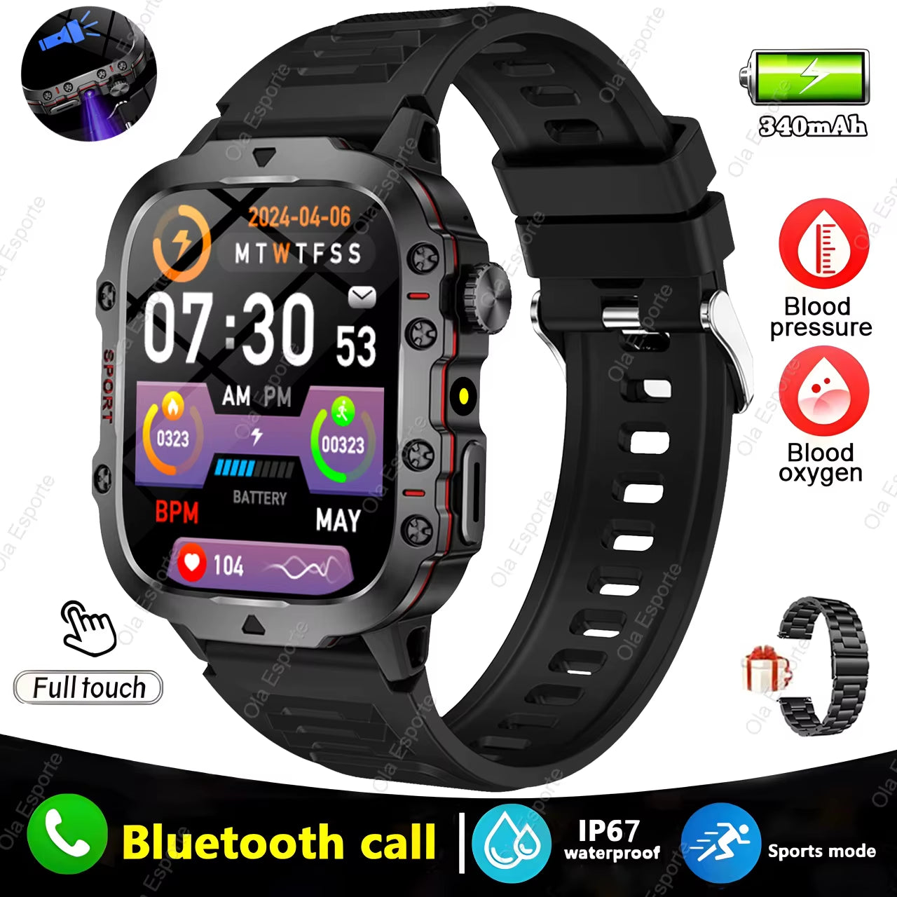 Smartwatch With Flashlight and Bluetooth Calling Fitness Clock IP68 Waterproof Sports Men for Android IOS Smart Watch 2025 New