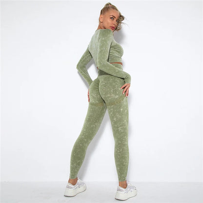 Cropped Top Gym Set Seamless Women Yoga Workout Set Fintess Clothing Push up Leggings Sport Wear Women Suits Tracksuit