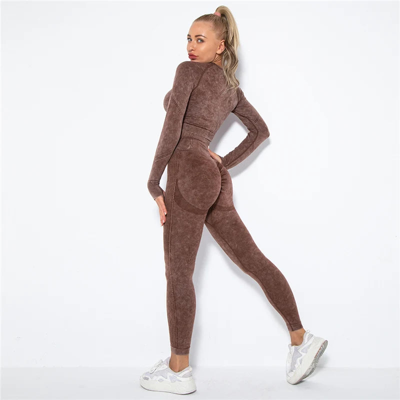 Cropped Top Gym Set Seamless Women Yoga Workout Set Fintess Clothing Push up Leggings Sport Wear Women Suits Tracksuit