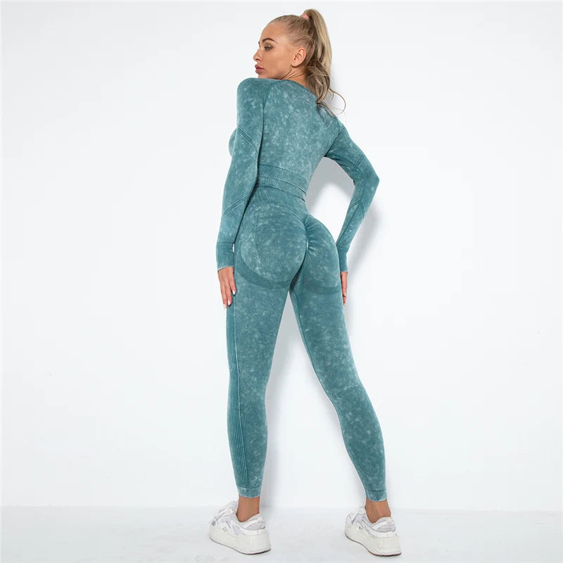 Cropped Top Gym Set Seamless Women Yoga Workout Set Fintess Clothing Push up Leggings Sport Wear Women Suits Tracksuit
