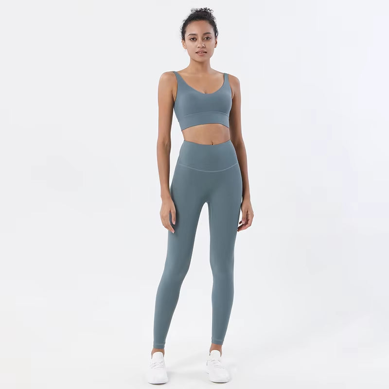 Women Nylon Tracksuits Women'S Yoga Set Sports Suit Gym Fitness Bra Leggings Women Lounge Wear Crop Tops Sexy 18 Colors