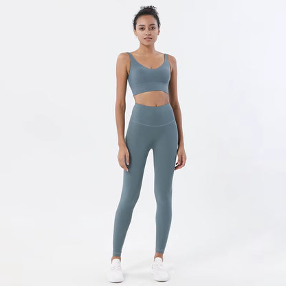 Women Nylon Tracksuits Women'S Yoga Set Sports Suit Gym Fitness Bra Leggings Women Lounge Wear Crop Tops Sexy 18 Colors