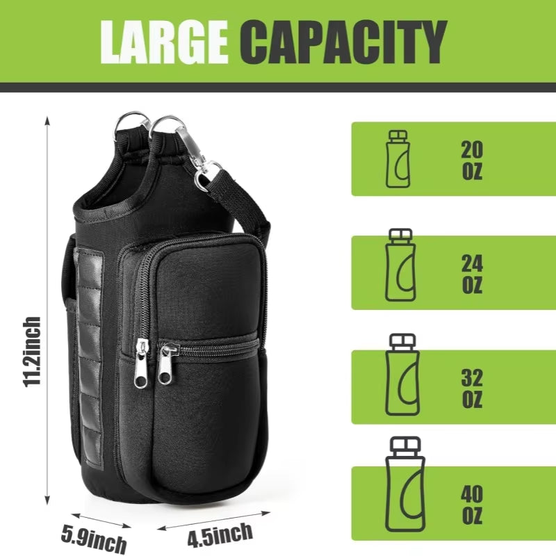 Magnetic Water Bottle Holder For Gym. Water Bottle Carrier Bag W/ Phone Pocket Handle Shoulder Strap 6 Built-In Magnets Water Bottle