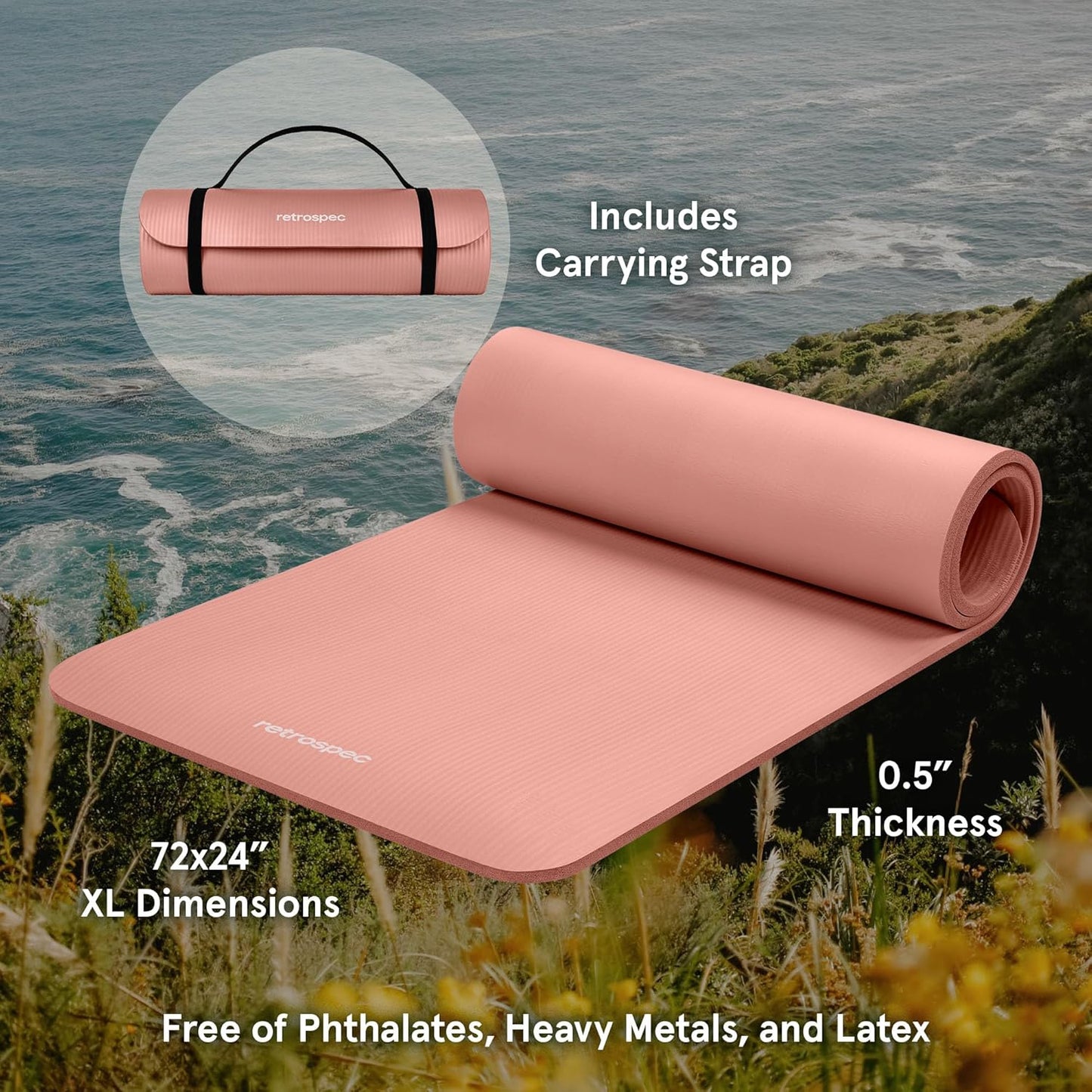  Extra thick non-slip yoga mat with Nylon Strap, non-slip surface for enhanced comfort and stability during yoga workouts.