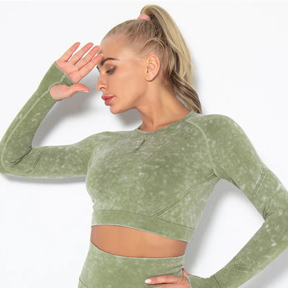 Cropped Top Gym Set Seamless Women Yoga Workout Set Fintess Clothing Push up Leggings Sport Wear Women Suits Tracksuit