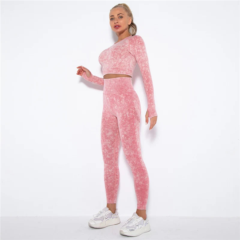 Cropped Top Gym Set Seamless Women Yoga Workout Set Fintess Clothing Push up Leggings Sport Wear Women Suits Tracksuit