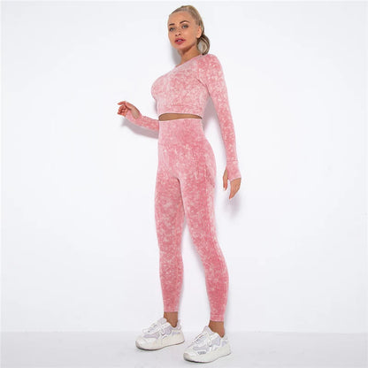 Cropped Top Gym Set Seamless Women Yoga Workout Set Fintess Clothing Push up Leggings Sport Wear Women Suits Tracksuit