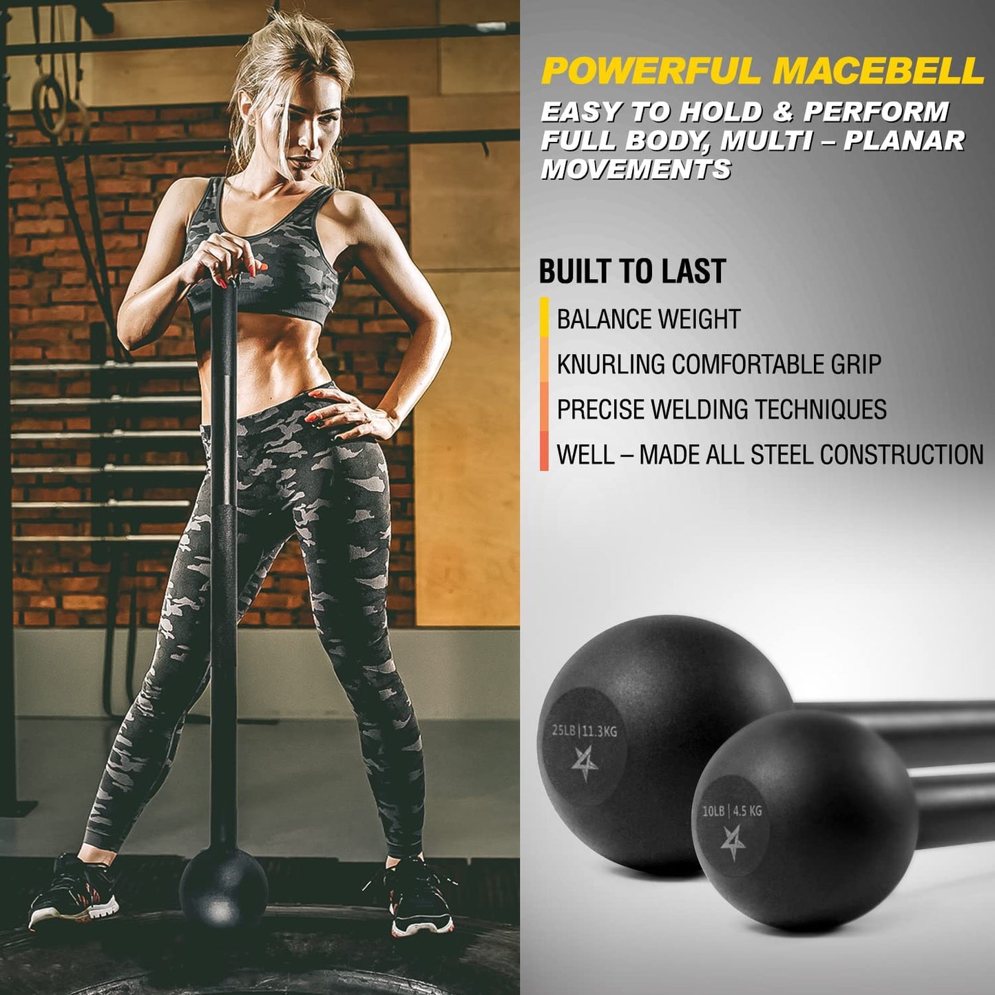 Steel Mace Bell for Grip Strength & Mobility Training. Support Full Body, Muscles, Shoulder, Grips & Forearms Workouts, Stretching 15 LB for Women & Men