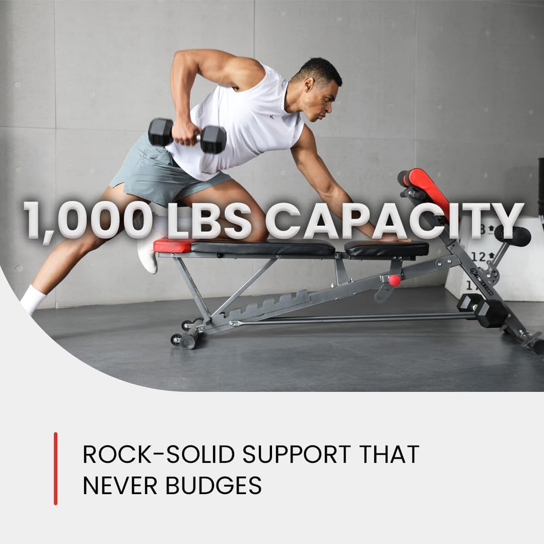 Adjustable Weight Bench For Home Gym. Full All-In-One Body Workout – Hyper Back Extension, Roman Chair, Adjustable Ab Sit up Bench, Incline Decline Bench, Flat Bench