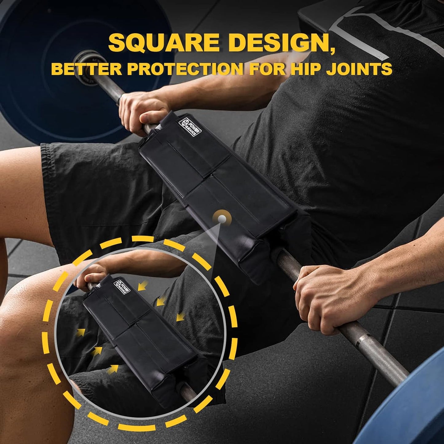 Square Protective Hip Thrust Comfort Pad for Glute Training Barbell Bench Press, Barbell Hip Thrusts, Weight Lifting, Squats, Lunges - Fit Standard and Olympic Bars