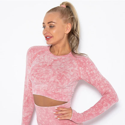 Cropped Top Gym Set Seamless Women Yoga Workout Set Fintess Clothing Push up Leggings Sport Wear Women Suits Tracksuit