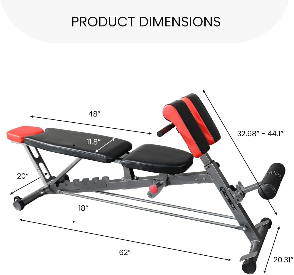 Adjustable Weight Bench For Home Gym. Full All-In-One Body Workout – Hyper Back Extension, Roman Chair, Adjustable Ab Sit up Bench, Incline Decline Bench, Flat Bench