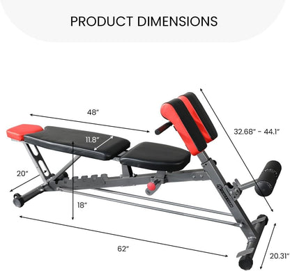Adjustable Weight Bench For Home Gym. Full All-In-One Body Workout – Hyper Back Extension, Roman Chair, Adjustable Ab Sit up Bench, Incline Decline Bench, Flat Bench