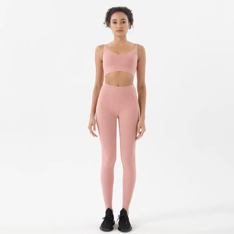 Women Nylon Tracksuits Women'S Yoga Set Sports Suit Gym Fitness Bra Leggings Women Lounge Wear Crop Tops Sexy 18 Colors