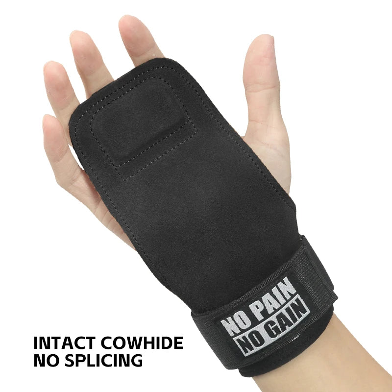 Cowhide Gym Grips Gloves Weightlifting Fitness Pull up Crossfit Workout Equipment Anti-Slip Wear-Resistance Palm Protection