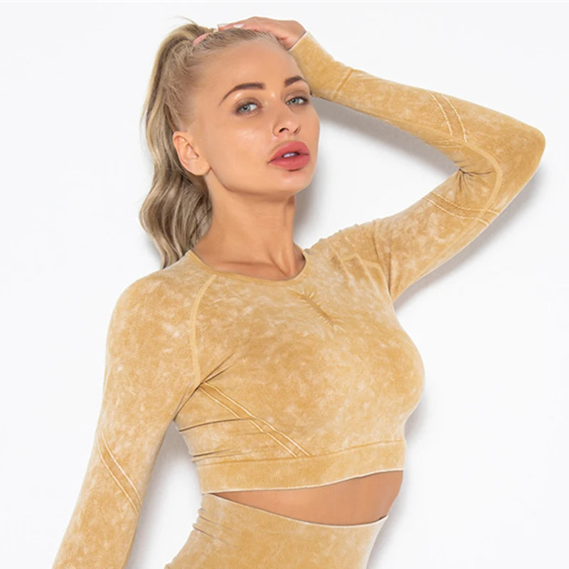 Cropped Top Gym Set Seamless Women Yoga Workout Set Fintess Clothing Push up Leggings Sport Wear Women Suits Tracksuit