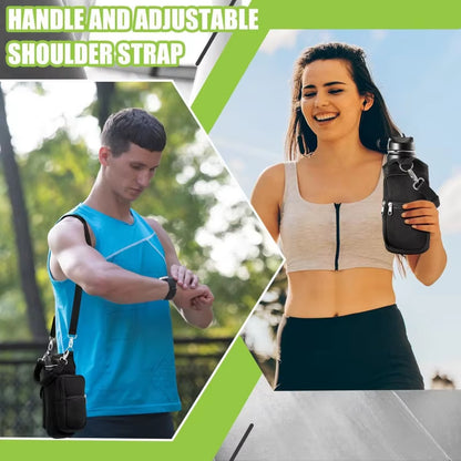 Magnetic Water Bottle Holder For Gym. Water Bottle Carrier Bag W/ Phone Pocket Handle Shoulder Strap 6 Built-In Magnets Water Bottle