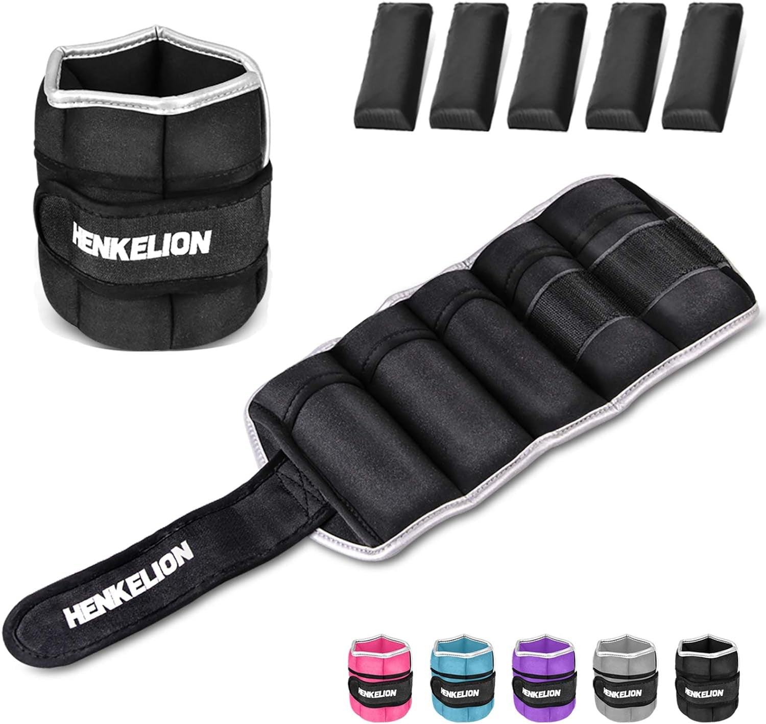 Adjustable Ankle and Wrist Weights for Training of Women Men Kids, Strength Training Wrist and Ankle Weights Sets for Gym, Fitness Workout, Running, Lifting - Black Grey Pink Blue Purple