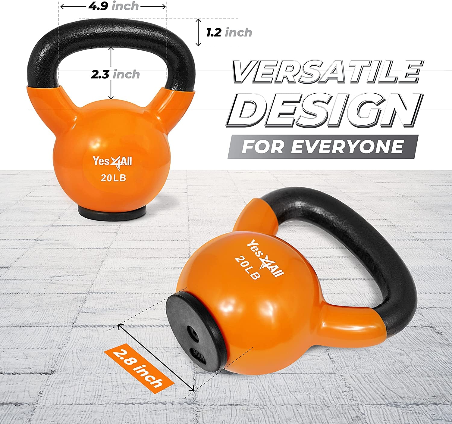 Vinyl Coated Kettlebell for Strength and Home Workouts, Protective Rubber Base, Strength Training Kettlebells for Weightlifting, Conditioning, Strength & Core Training