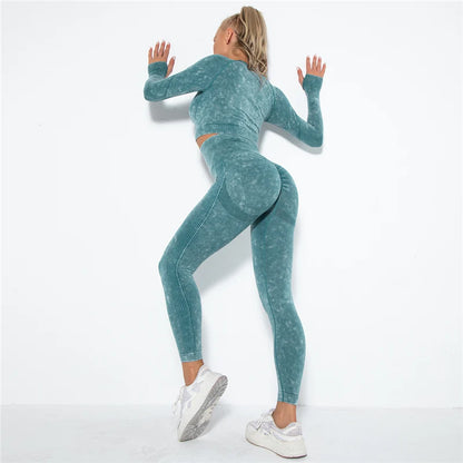 Cropped Top Gym Set Seamless Women Yoga Workout Set Fintess Clothing Push up Leggings Sport Wear Women Suits Tracksuit