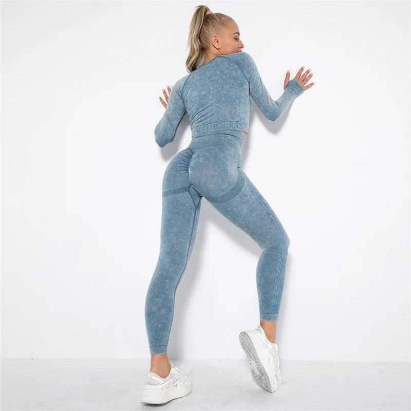 Cropped Top Gym Set Seamless Women Yoga Workout Set Fintess Clothing Push up Leggings Sport Wear Women Suits Tracksuit