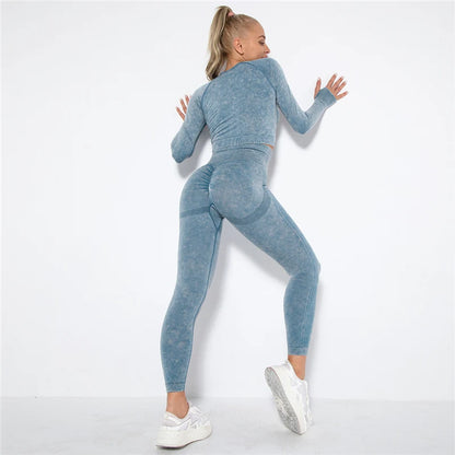 Cropped Top Gym Set Seamless Women Yoga Workout Set Fintess Clothing Push up Leggings Sport Wear Women Suits Tracksuit