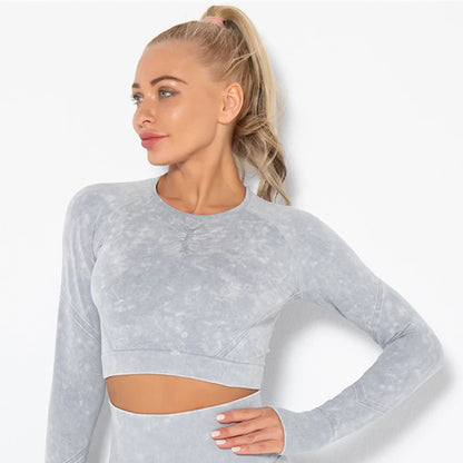 Cropped Top Gym Set Seamless Women Yoga Workout Set Fintess Clothing Push up Leggings Sport Wear Women Suits Tracksuit
