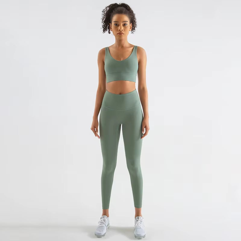 Women Nylon Tracksuits Women'S Yoga Set Sports Suit Gym Fitness Bra Leggings Women Lounge Wear Crop Tops Sexy 18 Colors