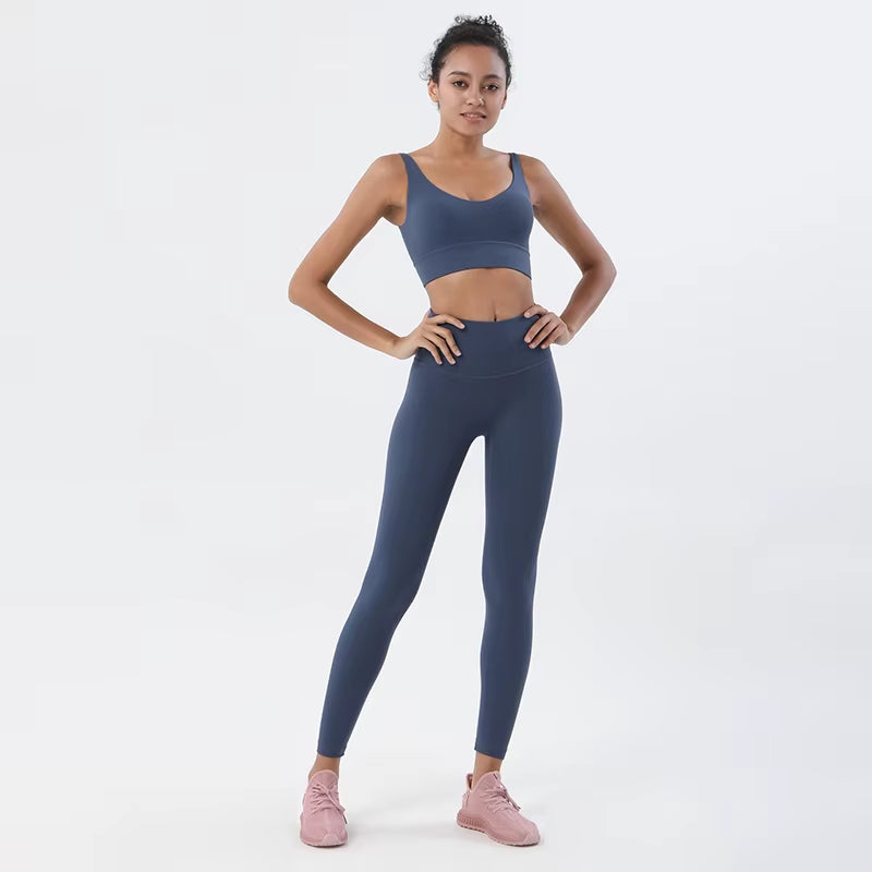 Women Nylon Tracksuits Women'S Yoga Set Sports Suit Gym Fitness Bra Leggings Women Lounge Wear Crop Tops Sexy 18 Colors