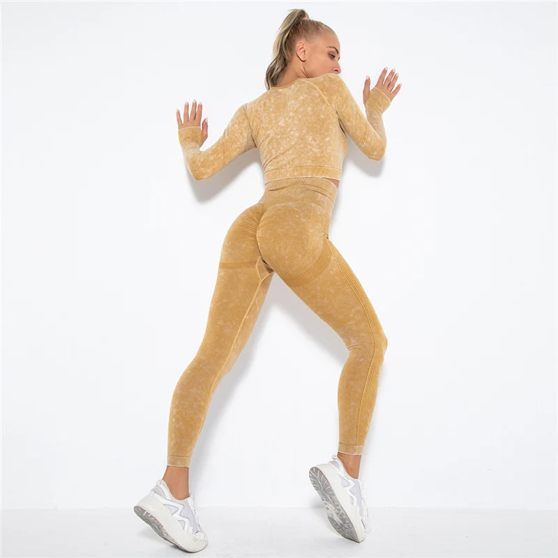 Cropped Top Gym Set Seamless Women Yoga Workout Set Fintess Clothing Push up Leggings Sport Wear Women Suits Tracksuit