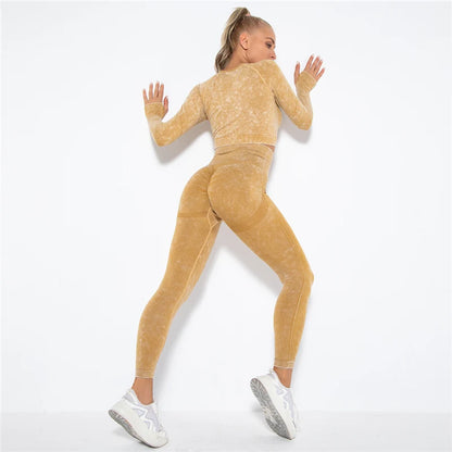 Cropped Top Gym Set Seamless Women Yoga Workout Set Fintess Clothing Push up Leggings Sport Wear Women Suits Tracksuit