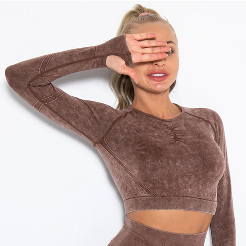 Cropped Top Gym Set Seamless Women Yoga Workout Set Fintess Clothing Push up Leggings Sport Wear Women Suits Tracksuit
