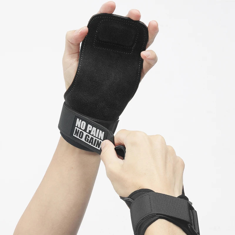 Cowhide Gym Grips Gloves Weightlifting Fitness Pull up Crossfit Workout Equipment Anti-Slip Wear-Resistance Palm Protection
