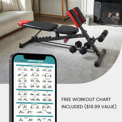 Adjustable Weight Bench For Home Gym. Full All-In-One Body Workout – Hyper Back Extension, Roman Chair, Adjustable Ab Sit up Bench, Incline Decline Bench, Flat Bench
