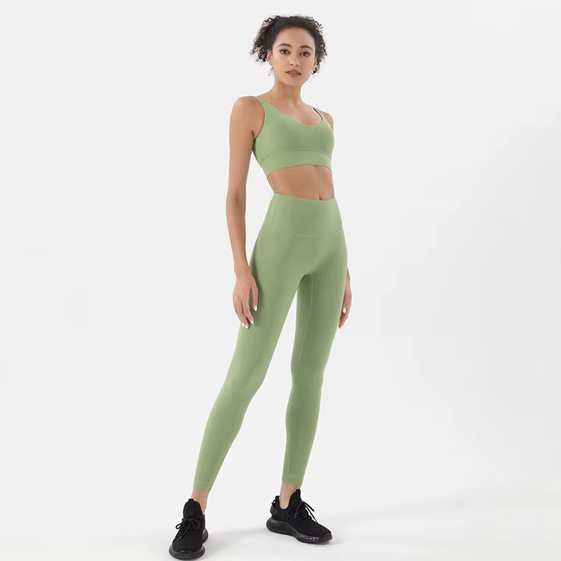 Women Nylon Tracksuits Women'S Yoga Set Sports Suit Gym Fitness Bra Leggings Women Lounge Wear Crop Tops Sexy 18 Colors