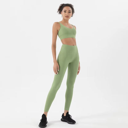 Women Nylon Tracksuits Women'S Yoga Set Sports Suit Gym Fitness Bra Leggings Women Lounge Wear Crop Tops Sexy 18 Colors