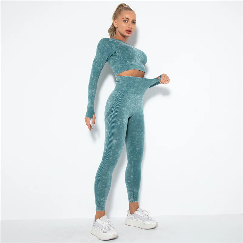 Cropped Top Gym Set Seamless Women Yoga Workout Set Fintess Clothing Push up Leggings Sport Wear Women Suits Tracksuit