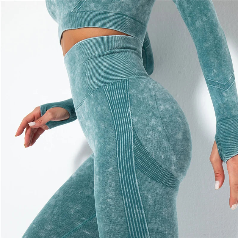 Cropped Top Gym Set Seamless Women Yoga Workout Set Fintess Clothing Push up Leggings Sport Wear Women Suits Tracksuit