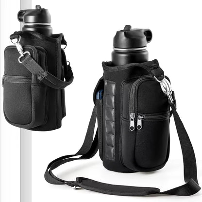 Magnetic Water Bottle Holder For Gym. Water Bottle Carrier Bag W/ Phone Pocket Handle Shoulder Strap 6 Built-In Magnets Water Bottle