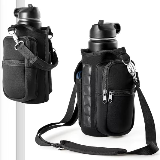 Magnetic Water Bottle Holder For Gym. Water Bottle Carrier Bag W/ Phone Pocket Handle Shoulder Strap 6 Built-In Magnets Water Bottle