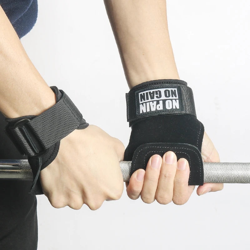 Cowhide Gym Grips Gloves Weightlifting Fitness Pull up Crossfit Workout Equipment Anti-Slip Wear-Resistance Palm Protection