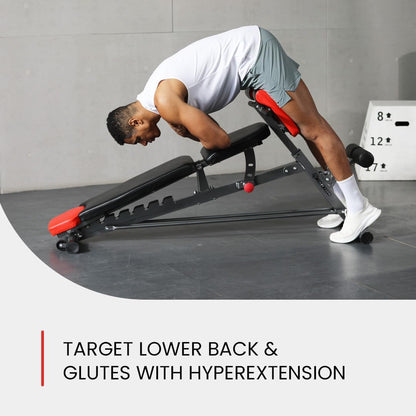 Adjustable Weight Bench For Home Gym. Full All-In-One Body Workout – Hyper Back Extension, Roman Chair, Adjustable Ab Sit up Bench, Incline Decline Bench, Flat Bench