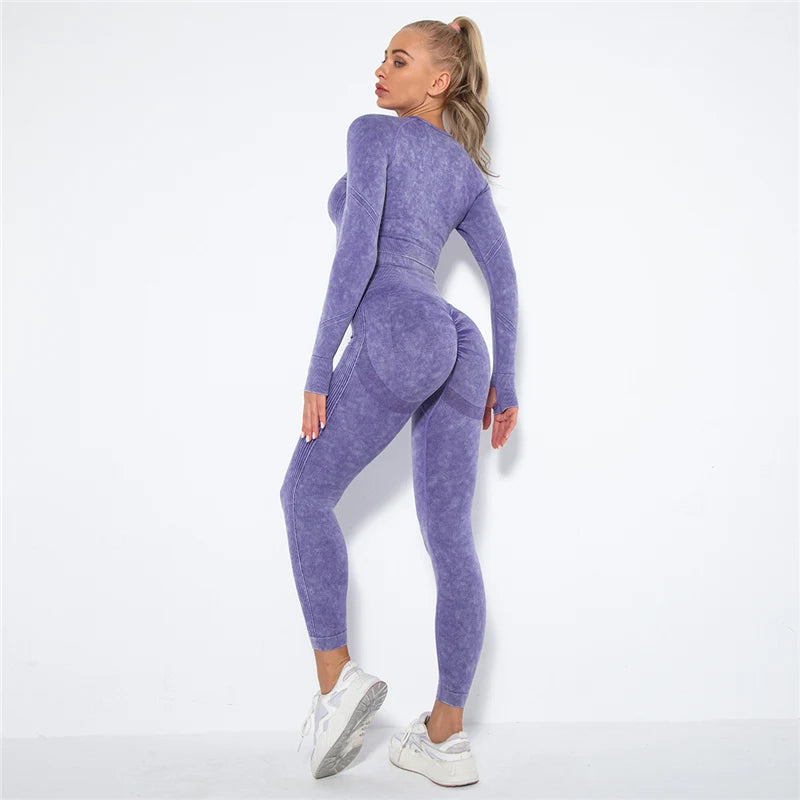 Cropped Top Gym Set Seamless Women Yoga Workout Set Fintess Clothing Push up Leggings Sport Wear Women Suits Tracksuit
