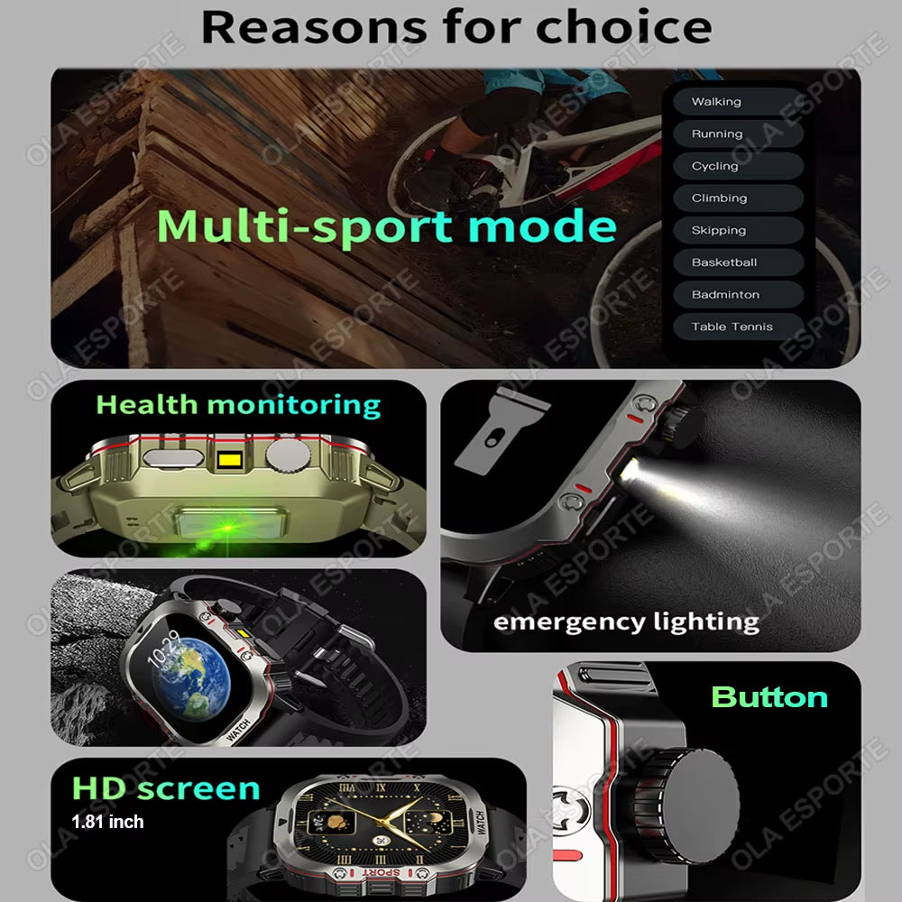 Smartwatch With Flashlight and Bluetooth Calling Fitness Clock IP68 Waterproof Sports Men for Android IOS Smart Watch 2025 New