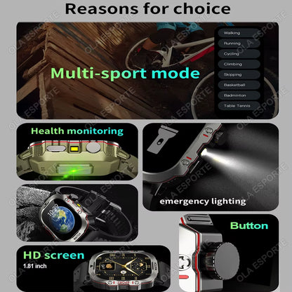 Smartwatch With Flashlight and Bluetooth Calling Fitness Clock IP68 Waterproof Sports Men for Android IOS Smart Watch 2025 New