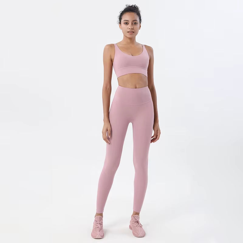 Women Nylon Tracksuits Women'S Yoga Set Sports Suit Gym Fitness Bra Leggings Women Lounge Wear Crop Tops Sexy 18 Colors