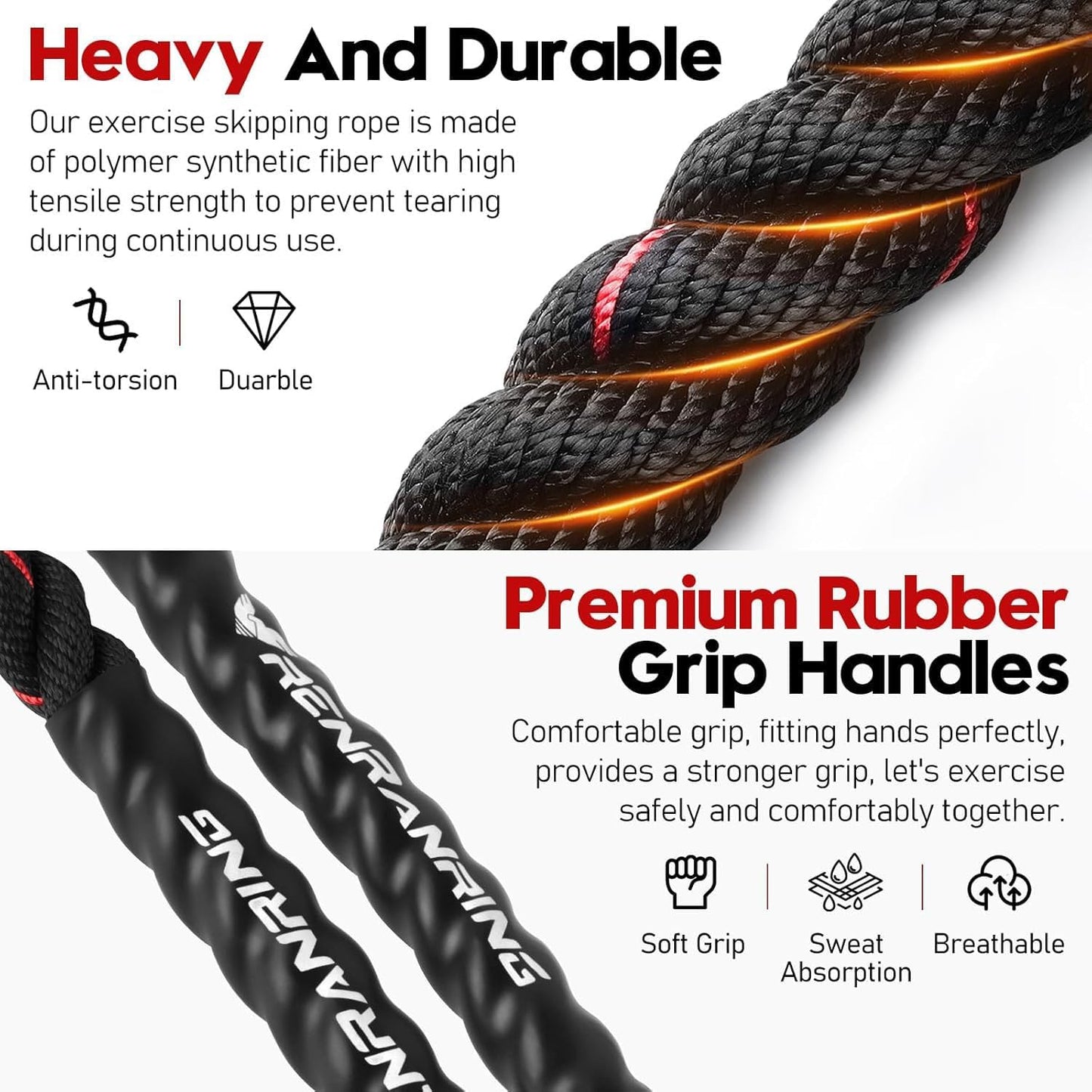 Weighted Jump Rope for Strength Training 3 lb to 5 lb Adult Heavy Skipping Rope, Jumprope for Fitness,Workout Equipment, Fitness Equipment for Home Gym Exercise,Improve Strength and Building Muscle