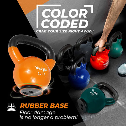 Vinyl Coated Kettlebell for Strength and Home Workouts, Protective Rubber Base, Strength Training Kettlebells for Weightlifting, Conditioning, Strength & Core Training