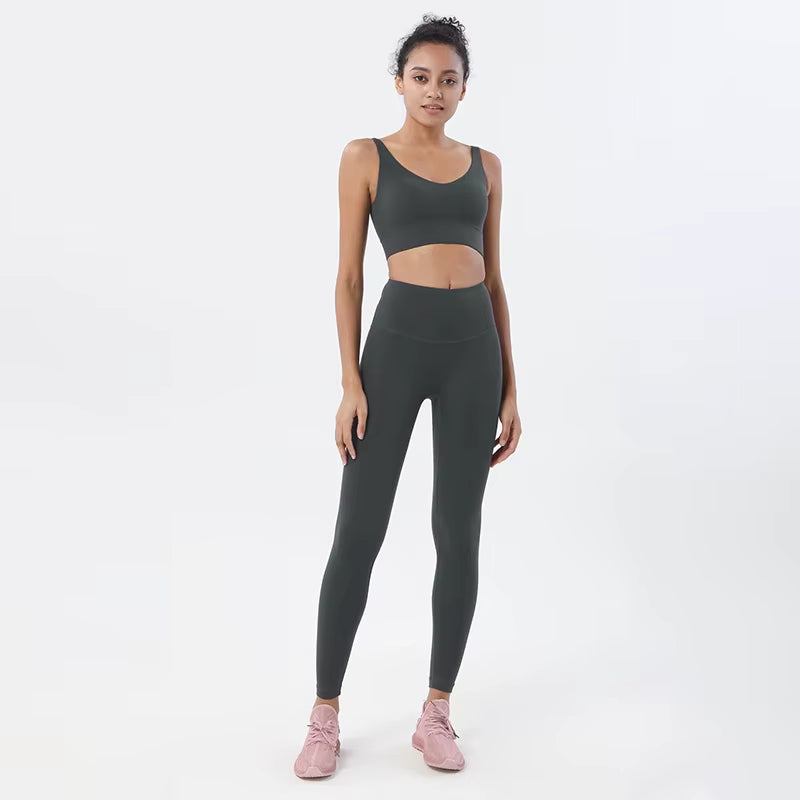 Women Nylon Tracksuits Women'S Yoga Set Sports Suit Gym Fitness Bra Leggings Women Lounge Wear Crop Tops Sexy 18 Colors