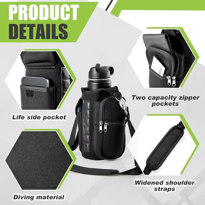 Magnetic Water Bottle Holder For Gym. Water Bottle Carrier Bag W/ Phone Pocket Handle Shoulder Strap 6 Built-In Magnets Water Bottle